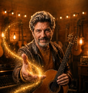 Julián Montes con su guitarra